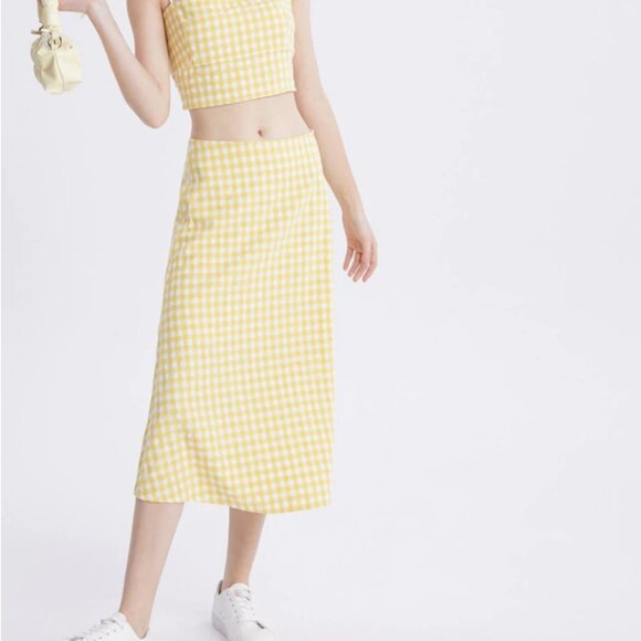 URBAN REVIVO Dress top skirt set Plaid A-Line Skirt - Picture 5 of 9